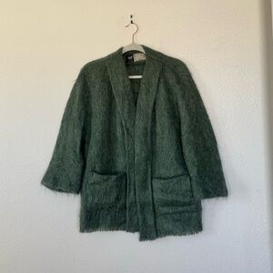 Andrew Stewart Mohair Wool Green Jacket Open Front Cardigan Coat Scotland 60s L